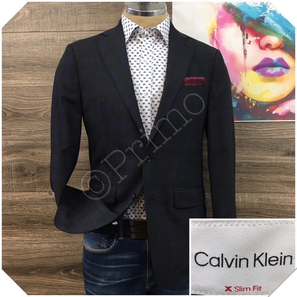 CALVIN KLEIN Mens Blazer Sport Coat Casual‎ Jacket Size 38R Slim Fit Wool Suit